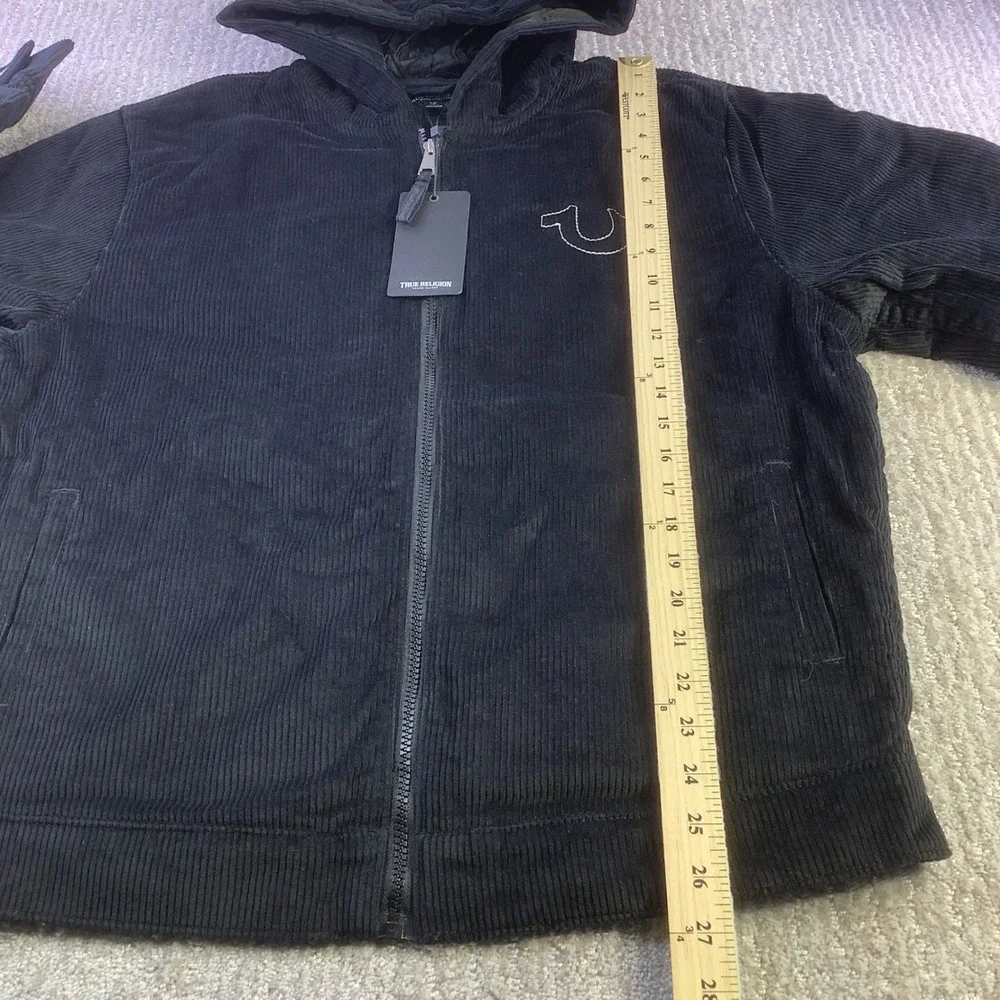 True Religion Mens Vintage Corduroy Jacket Jet Black‎ Hooded Size S NWT